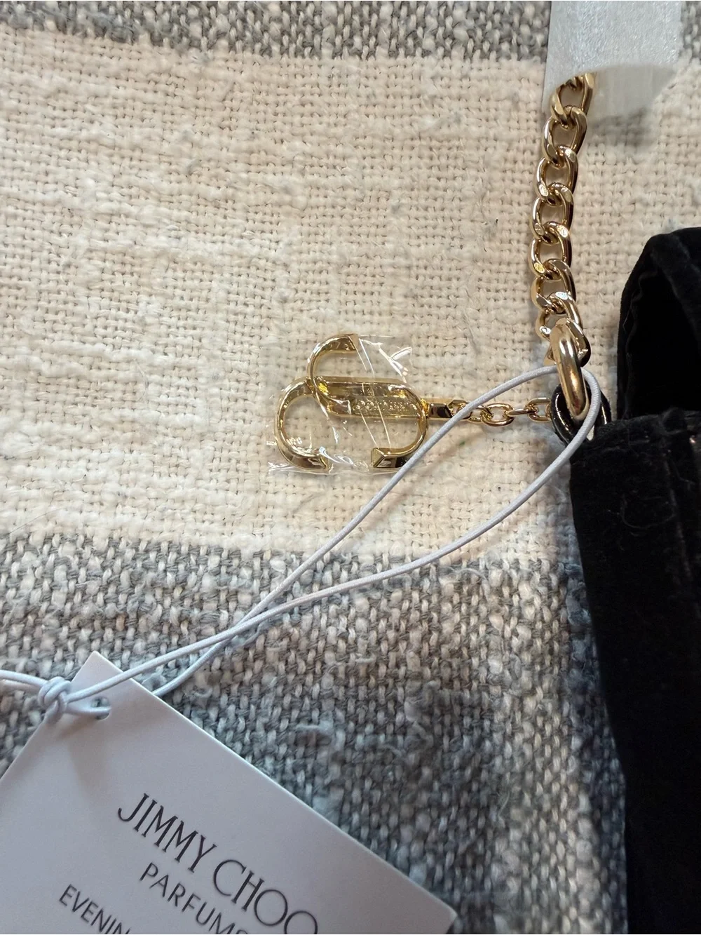 NWT Jimmy Choo Perfums Black Velvet Glitter Evening Bag Clutch Gold chain